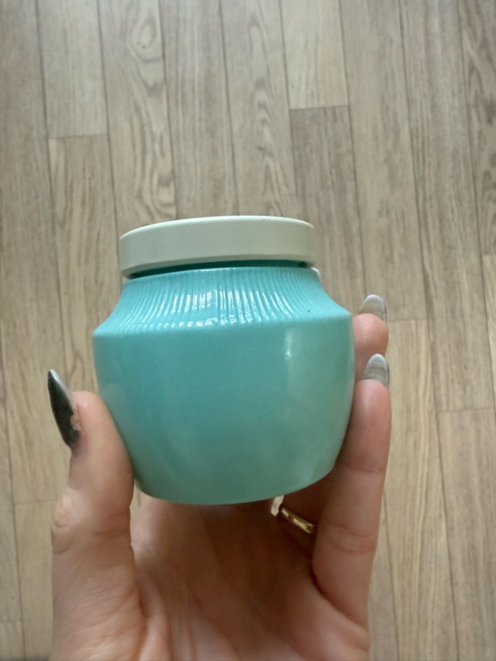 Ceramic Turquoise vintage empty cosmetic Jar with Cream Lid